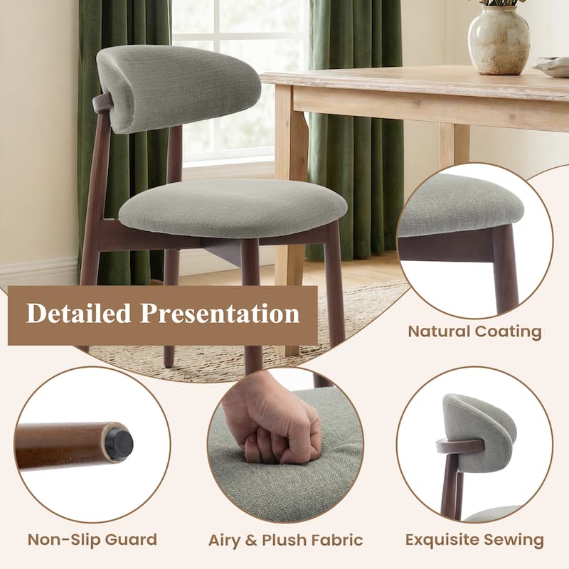 Open Back Upholstered Wood Frame Dining Chair Fabric Seat