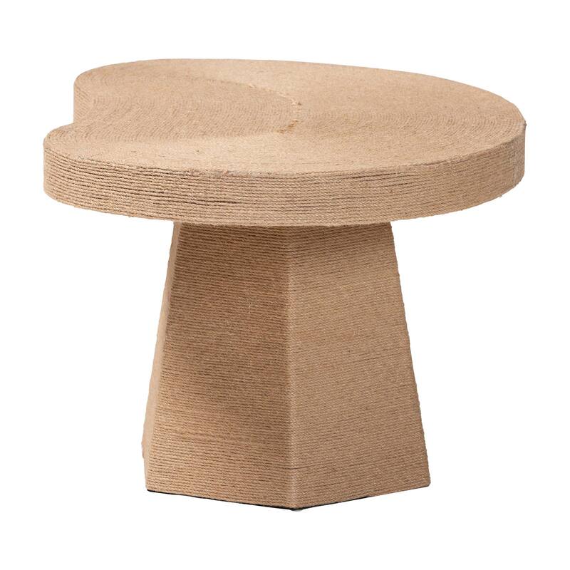 Lenka Natural Jute Coffee Table - Textured Handwoven Cocktail Table with Sculptural Base and Irregular Top for Living Room
