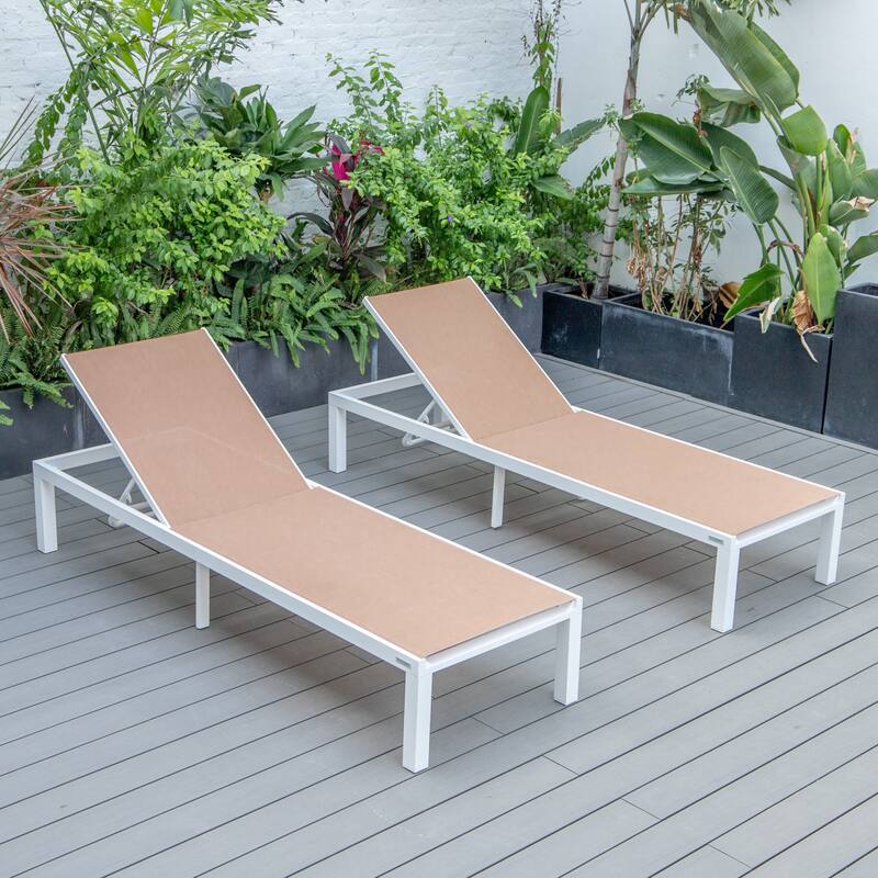 Aluminum Beach Pool Sun Lounge Chair Sling Mesh Fabric Reclining Stackable Lounger Chair (Set of 2) - Light Brown
