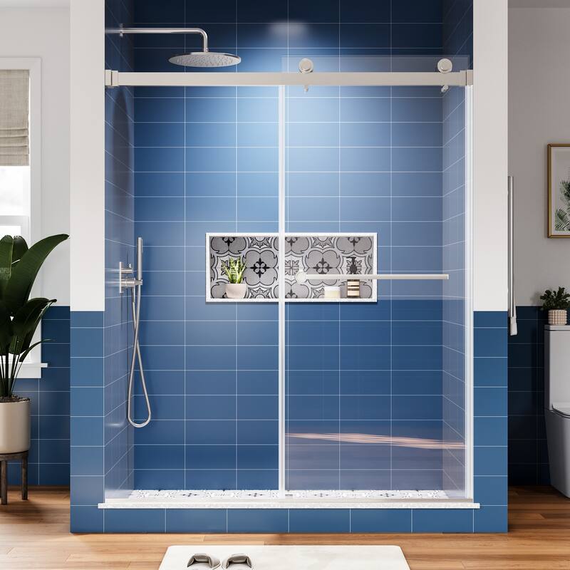 59 in. W x 72 in. H Sliding Frameless Shower Door with Tempered Glass - 59" x 72"