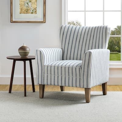 Warren Farmhouse Striped Wingback Chair with Solid Wood Legs by HULALA HOME