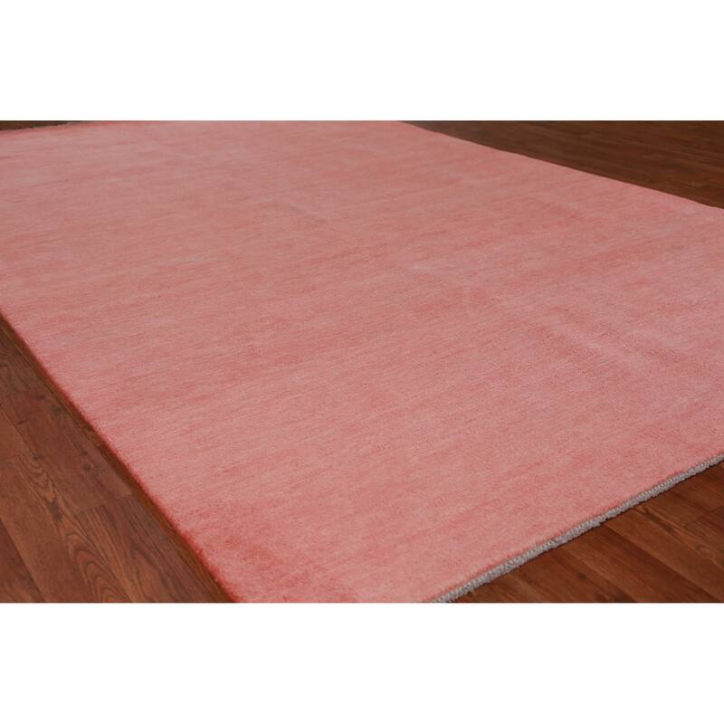 Hand Knotted Oriental 100% Wool Carpet Modern Solid Pink Gabbeh Area Rug - 9' 3'' X 6' 0''