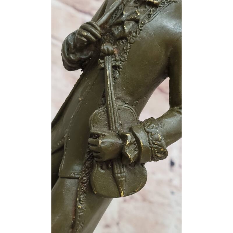 Bronze Classical Violinist Figurine Sculpture On Marble Base