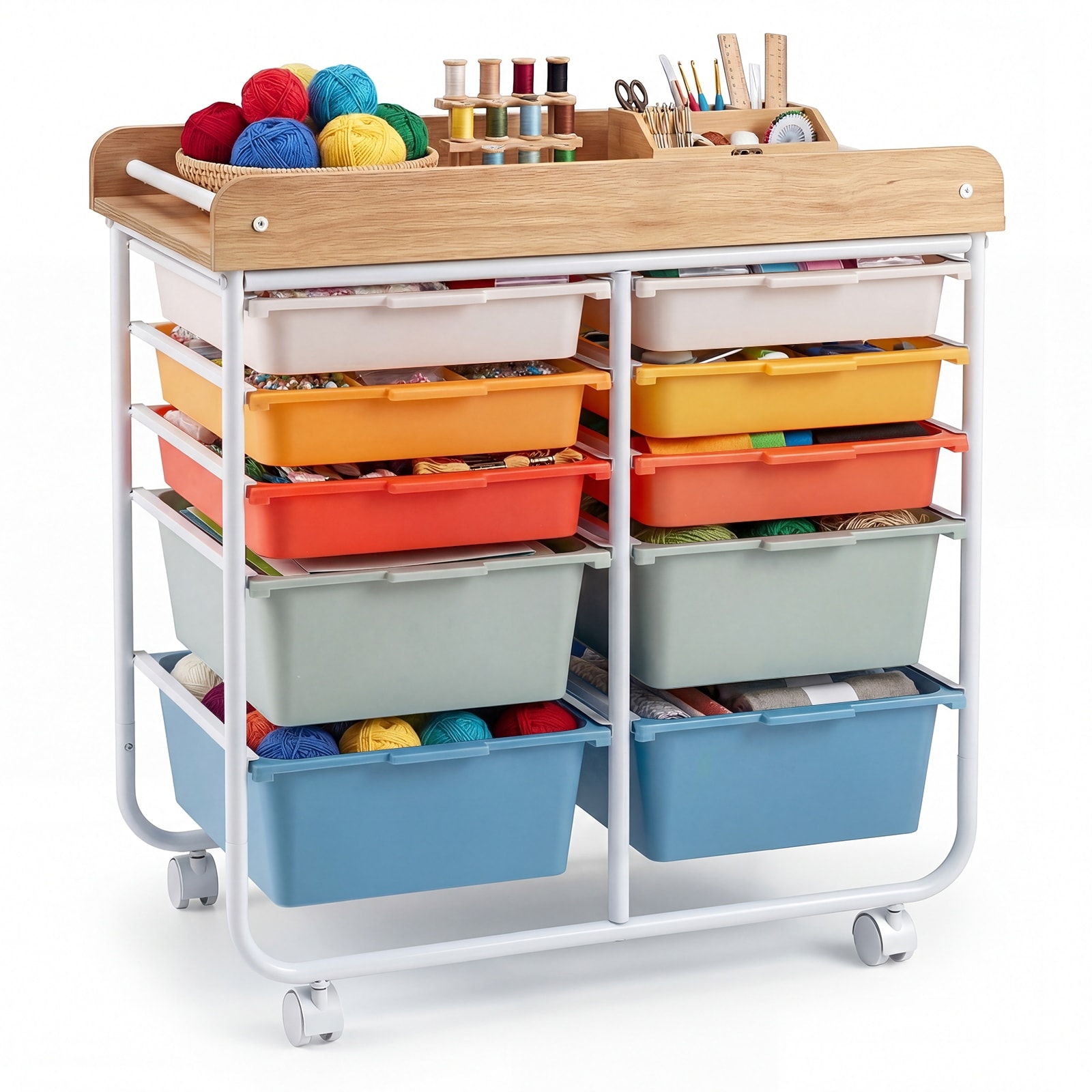 Costway 10-Drawer Rolling Art & Craft Storage Cart with Wooden