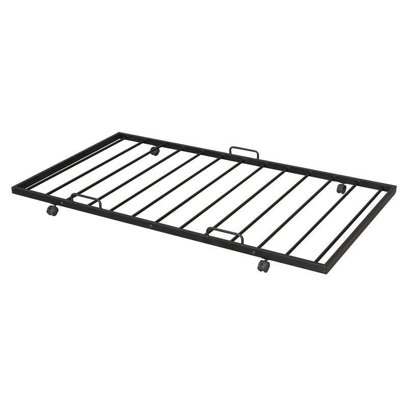 Twin Over Full Metal Bunk Bed with Trundle and Lateral Storage Ladder and Wardrobe, Black