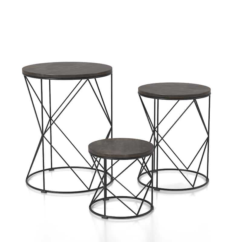Rusk Modern 17-inch Metal 3-Piece Nesting Tables Set by Furniture of America - Walnut