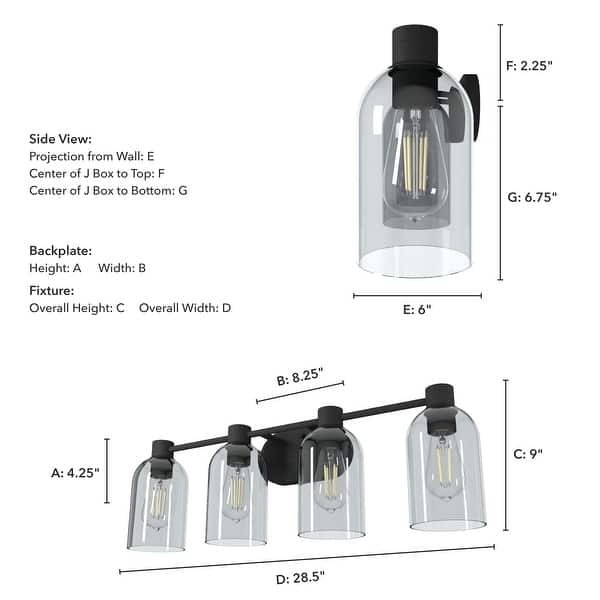 dimension image slide 2 of 3, Hunter Lochemeade 4-Light Vanity Wall Light, Damp-Rated - Bathroom, Laundry - Modern Farmhouse, Contemporary, Industrial