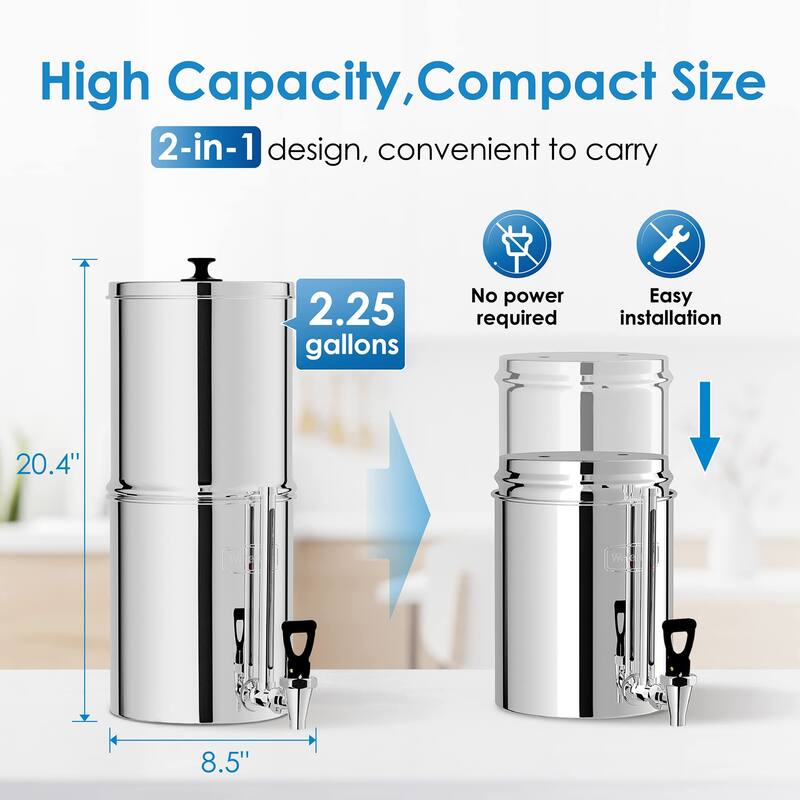 2.25G Gravityfed Water Filter System, with Sight Glass Spigot, NSF