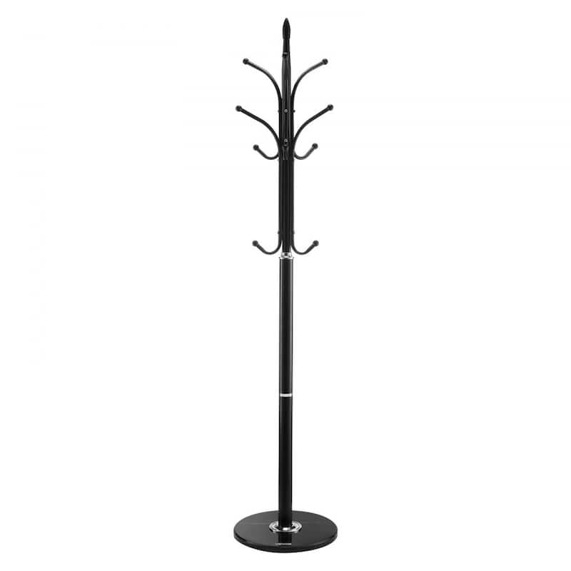 Black Freestanding 6 Hooks Coat Rack with Marble Base and Sturdy Carbon Steel Stand for Entryway - 14.57” x 14.57” x 70.87”