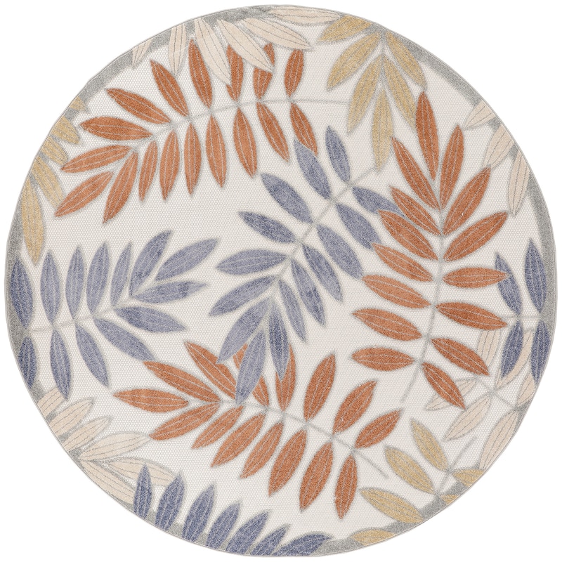 Nourison Alice Indoor/Outdoor Floral Area Rug - 5'3" x Round - Blue/Mocha