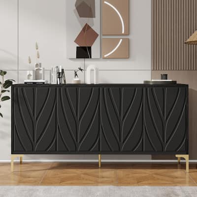 60" Sideboard Buffet Cabinet Handleless Press-to-Open Design with 4 Doors Modern Entryway Wooden Side Board
