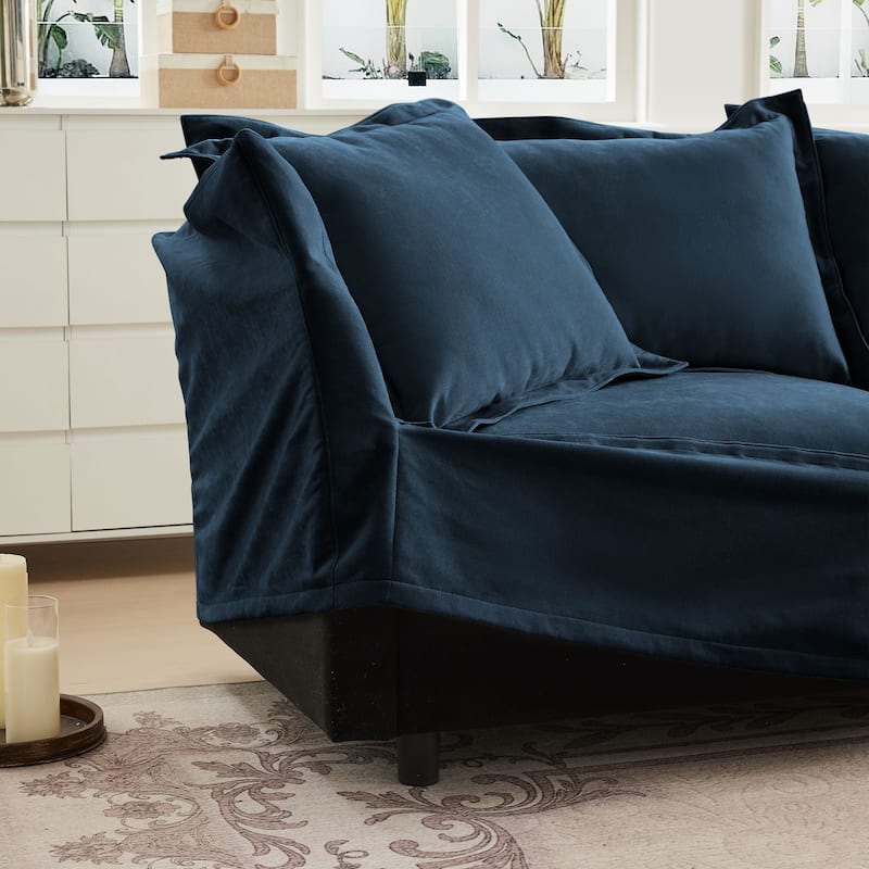 Modern 2 Seater Upholstered Sofa with 2 Ottomans and 2 Pillows