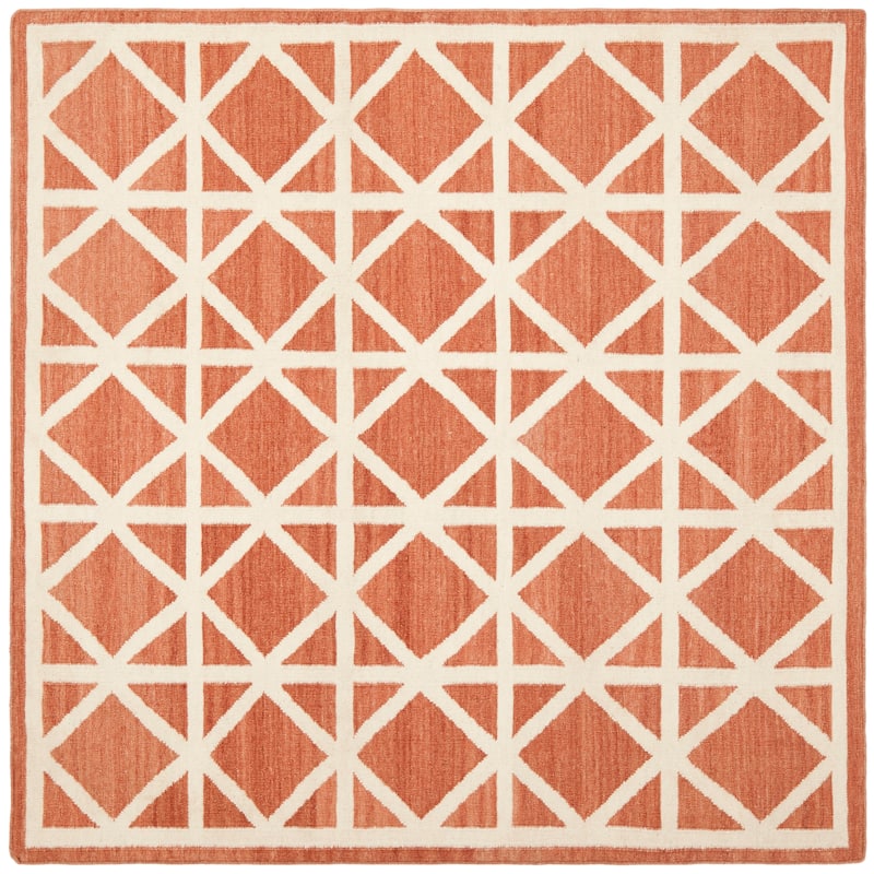 SAFAVIEH Handmade Flatweave Dhurries Vistina Modern Moroccan Wool Rug - 8' Square - Red/Ivory