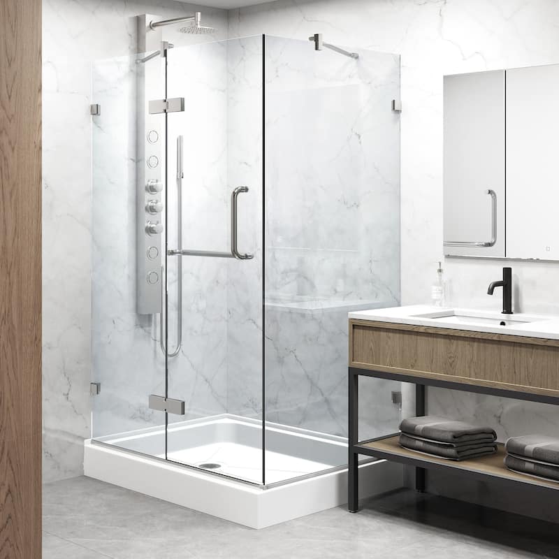 VIGO Monteray 36"D x 48"W x 79"H Frameless Hinged Shower Enclosure and Left Base