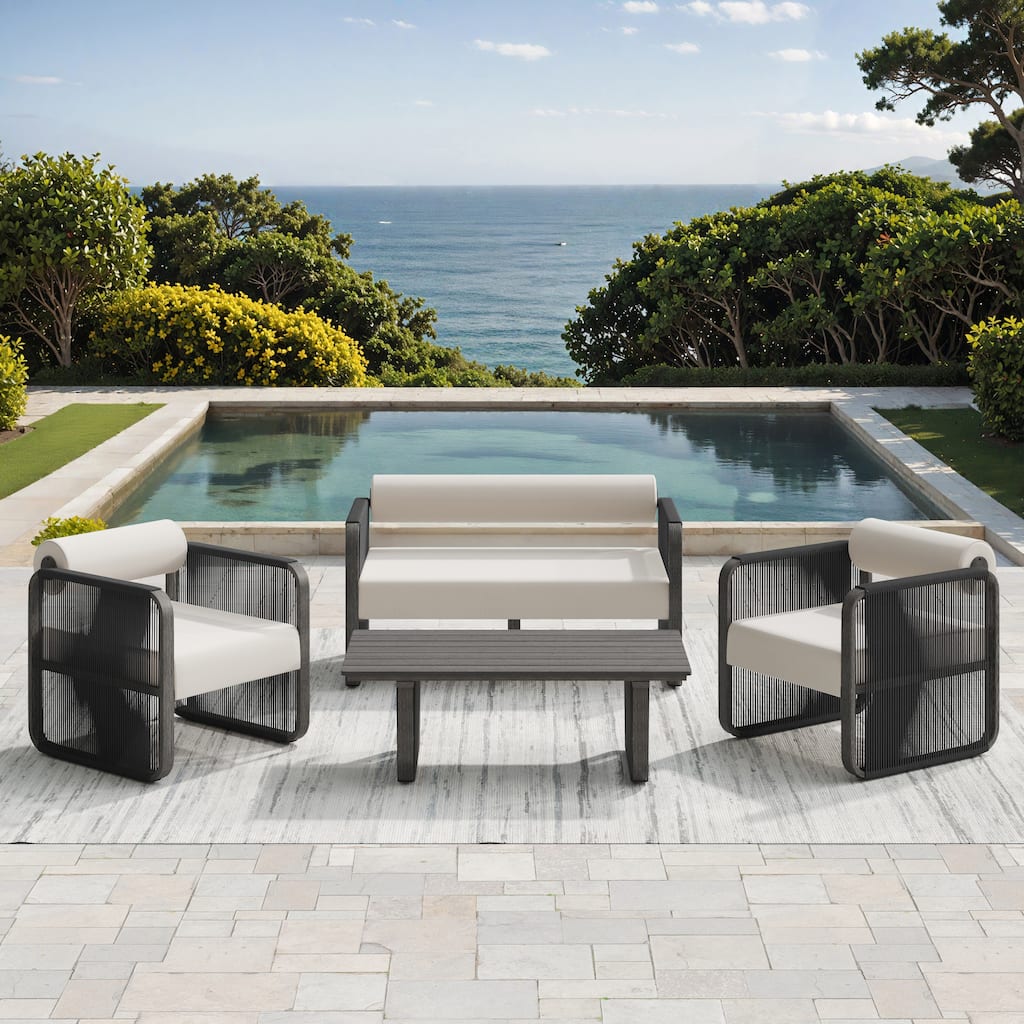 Corvus Kenya 4-Piece Modern Outdoor Sunbrella Rope Patio Conversation Set