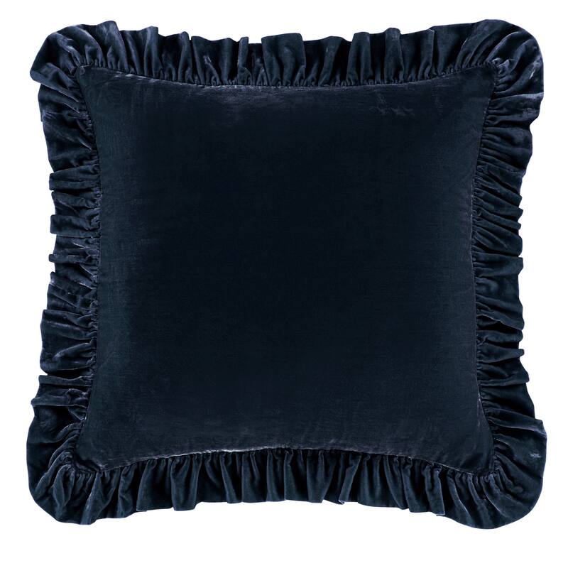 HiEnd Accents Stella Faux Silk Velvet Romantic Western Ruffled Euro Sham, 27"x27" - Midnight Blue