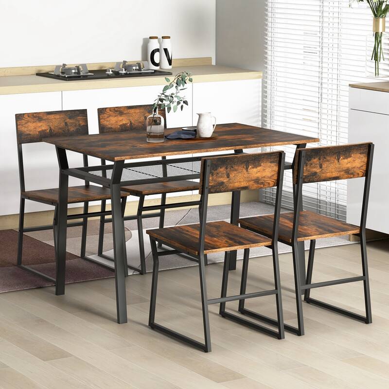 Costway 5 Piece Dining Table Set Industrial Rectangular Kitchen Table