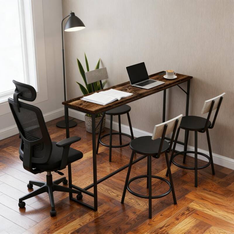 Bar Height Table Breakfast Table with Power Outlets, Wood Dining Table Home Office Table with USB Ports