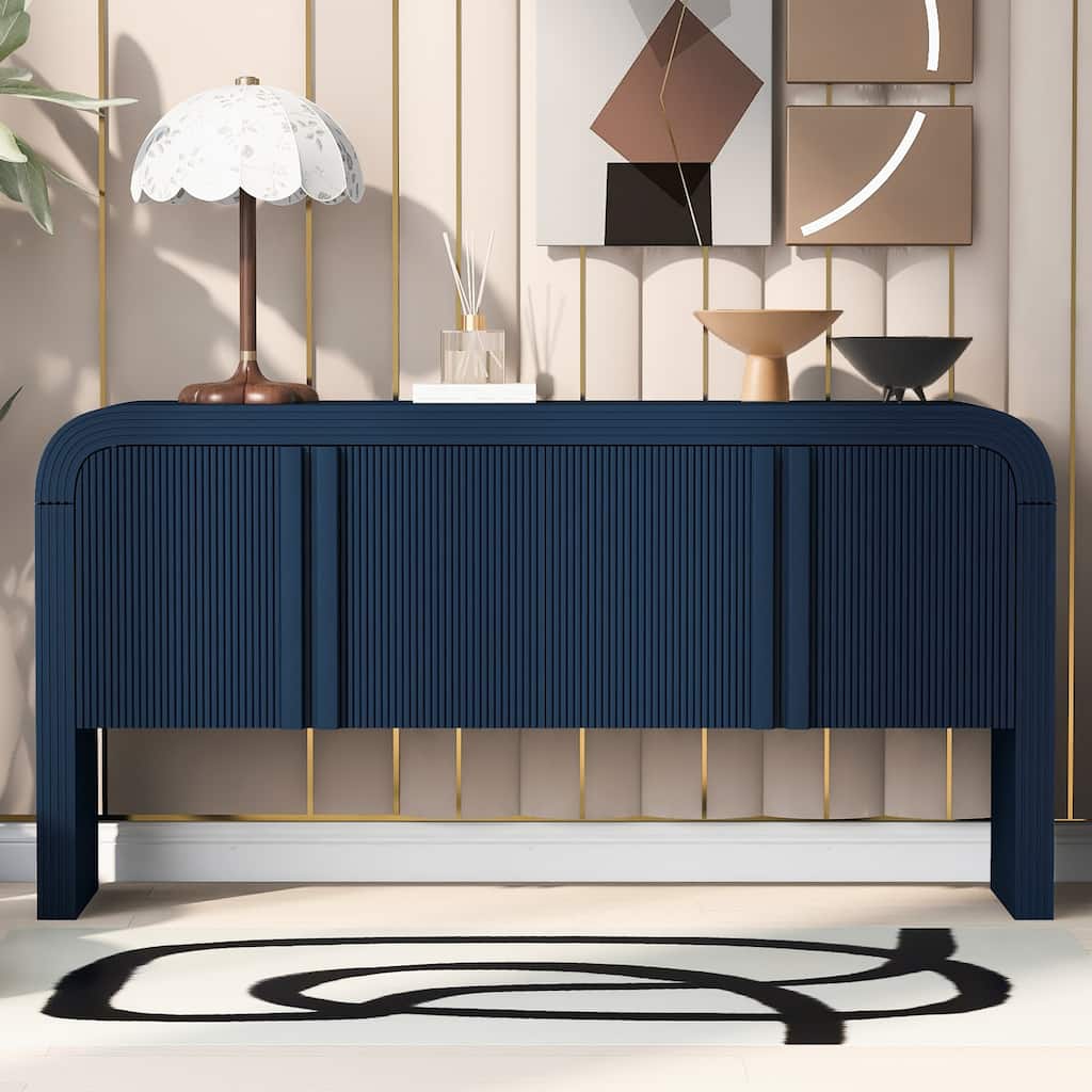 Navy Blue Storage Cabinet Sideboard Buffet, Cupboard Console Table Side Cabinet with Adjustable Shelves for Entrance Living Room