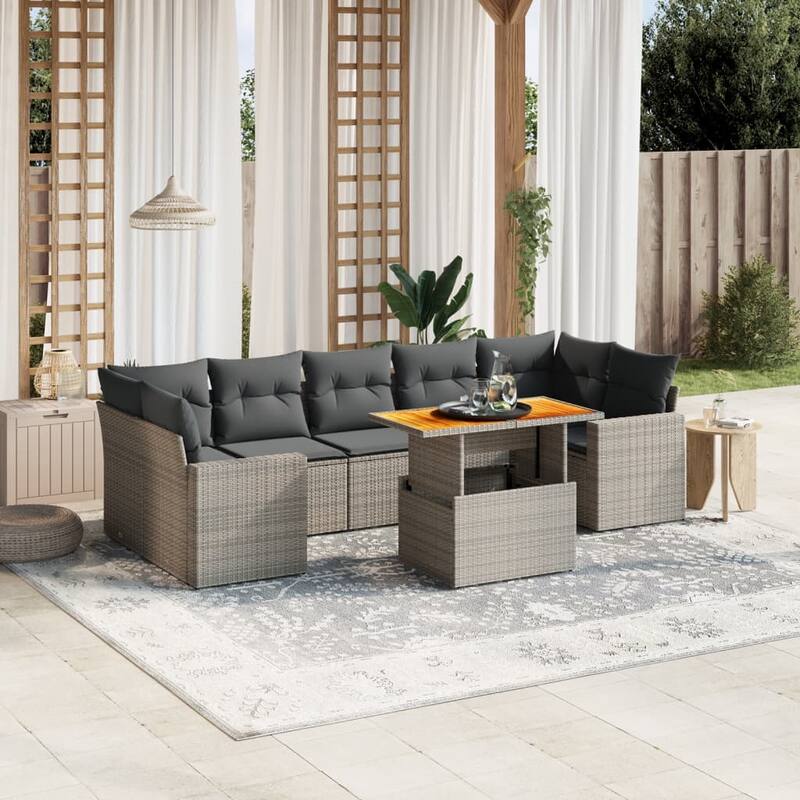 vidaXL Patio Sofa Set with Cushions Modular Outdoor Seating 8 Piece Poly Rattan - 21.7 x 39.4 x 28.7 - Grey