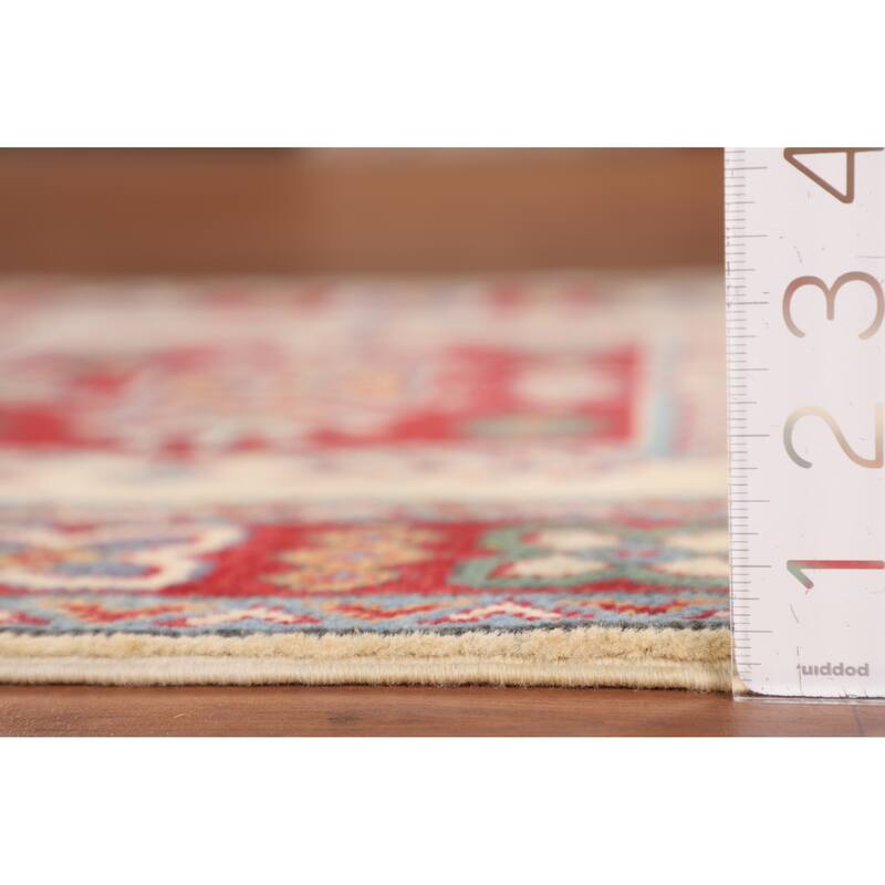Ivory Geometric Kazak Accent Rug Hand-Knotted Wool Carpet - 2'7" x 4'3"