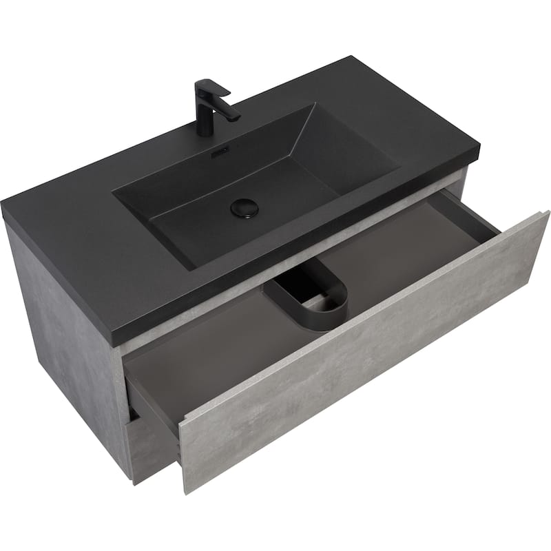 Grey Wall-Mounted Bath Vanity, Quartz Top,Sink and Soft Close Drawers