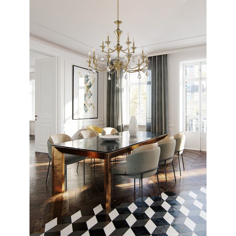 15-Light Satin Brass Chandelier With Clear And Champagne Crystals