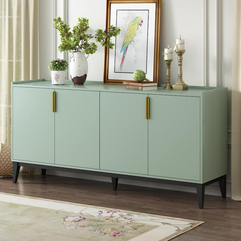 4-Door Wooden Storage Sideboard with Adjustable Shelves for Living Room, Hallway, Entryway - MDF and Solid Wood Construction