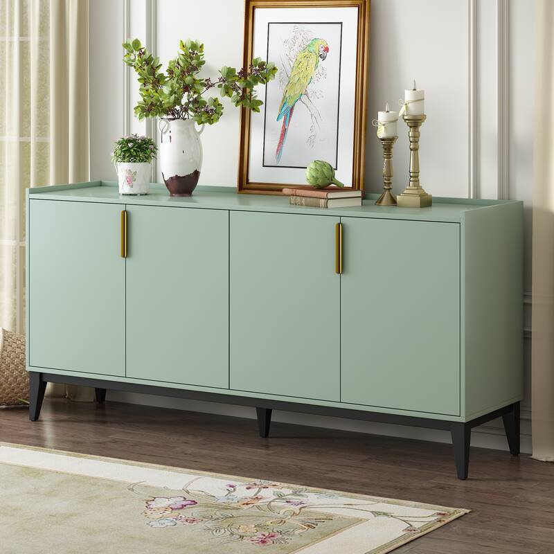 Four-Door Storage Cabinet Wooden Sideboard Cabinet, Adjustable Shelf - Green