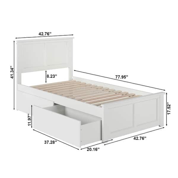 Madison Twin Platform Bed with Matching Footboard and 2 Bed Drawers in White