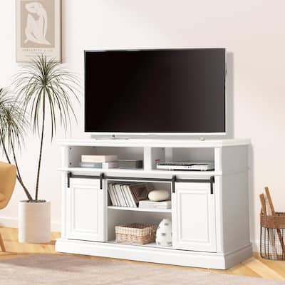 Roomfitters Mid Century Modern Media Console Table, Storage Cabinet, Multipurpose Sliding Door TV Cabinet