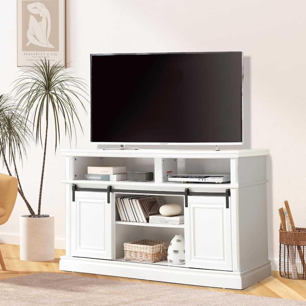 Roomfitters Mid Century Modern Media Console Table, Storage Cabinet, Multipurpose Sliding Door TV Cabinet