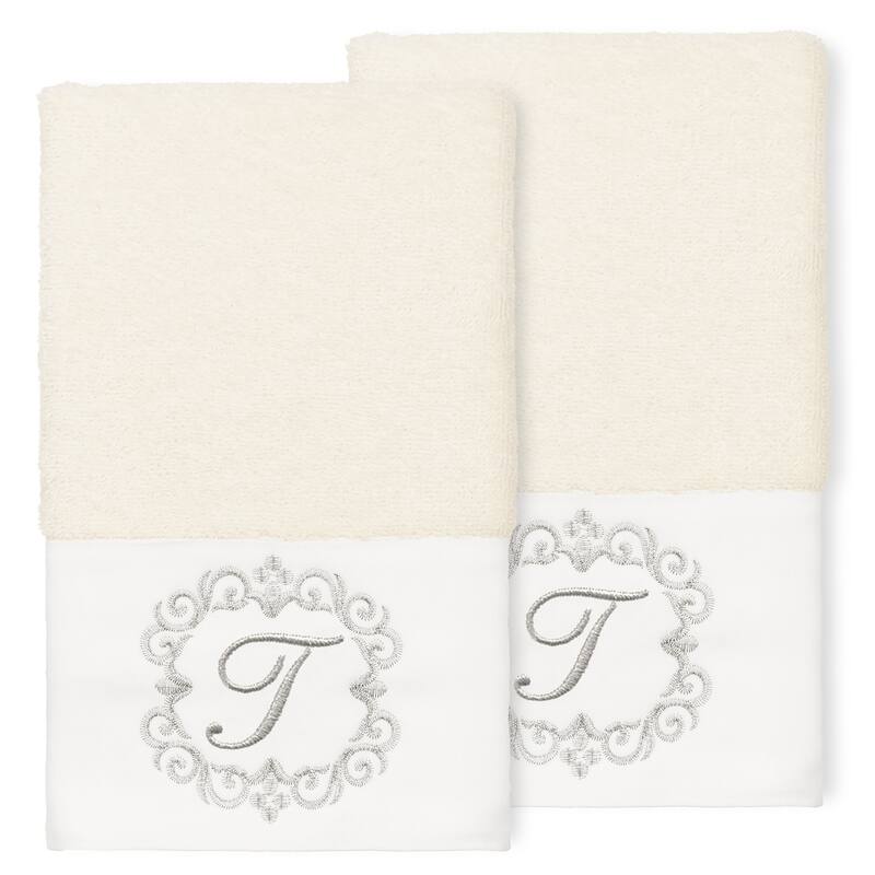 Authentic Hotel and Spa 100% Turkish Cotton Monica 2PC Embellished Hand Towel Set - T - Cream