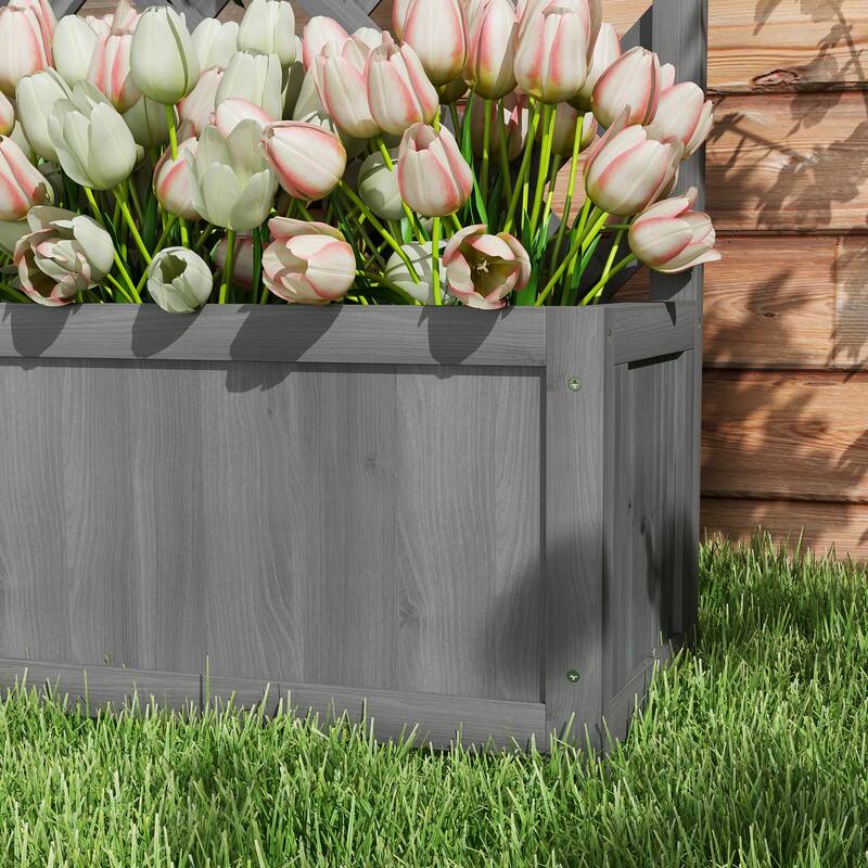 Outsunny Wooden Raised Garden Bed with Trellis, 46" Planter Box, to Grow Vegetables, Herbs, and Flowers for Backyard
