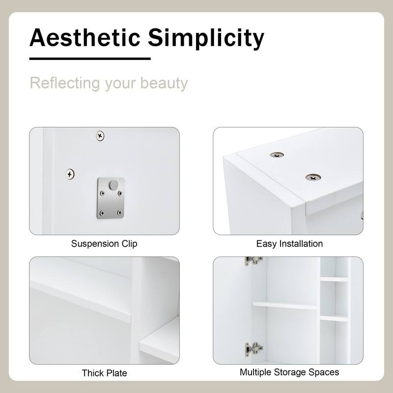White MDF Wall-Mounted Mirror Cabinet with Hidden Storage - Space Saving Bathroom Organizer