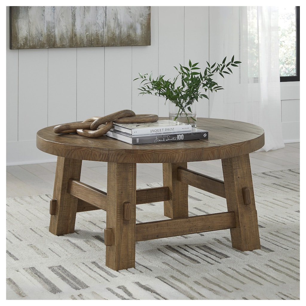 Signature Design by Ashley Mackifeld Brown/Beige Coffee Table - 40.13" W x 40.13" D x 19.13" H