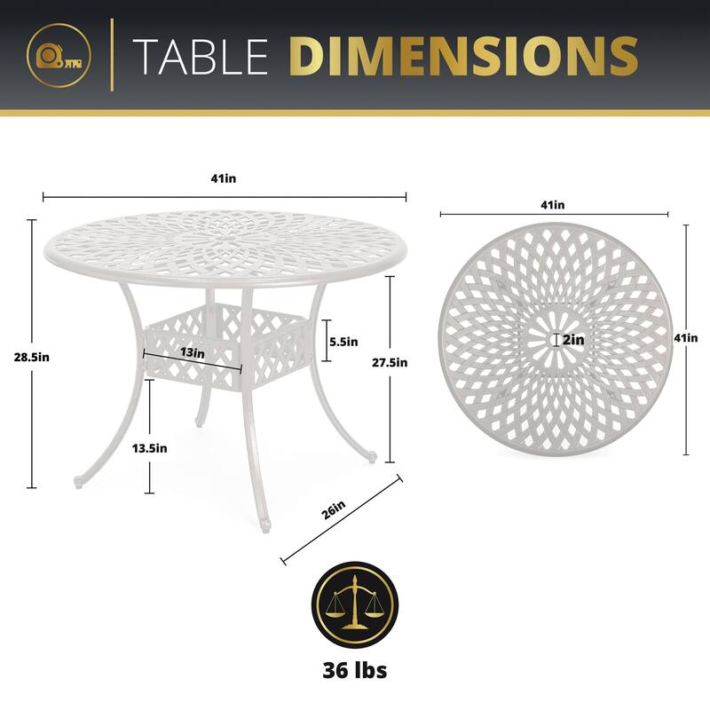 Kinger Home Arden 41-inch Outdoor Patio Dining Table, Cast Aluminum
