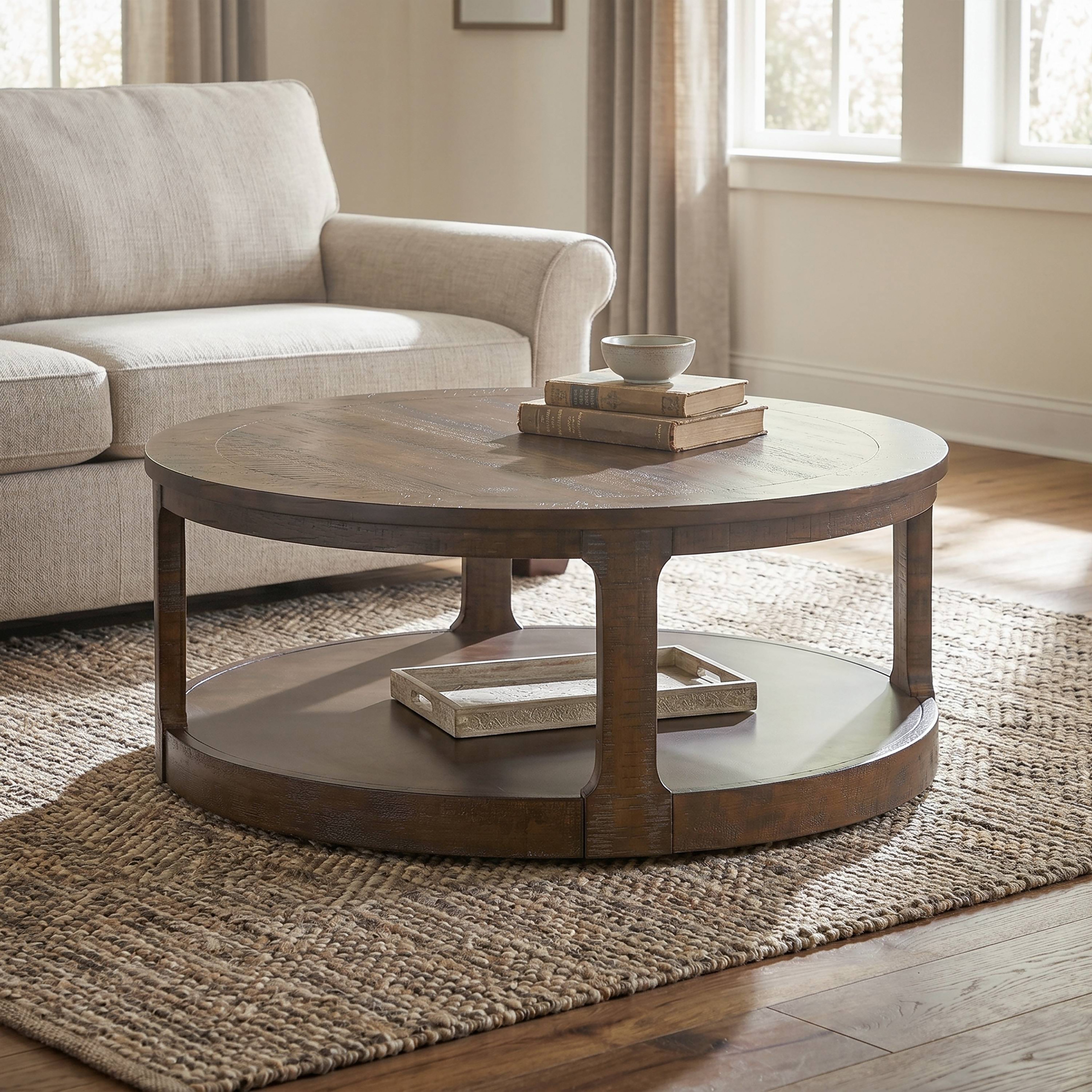 Furniture of America Wodela Wood Lower Shelf Round Coffee Table