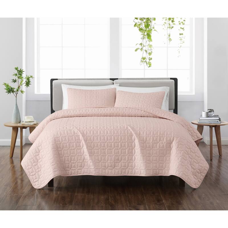 Cannon Geo Circle Solid Quilt Set - Peach Blush - Twin - Twin XL