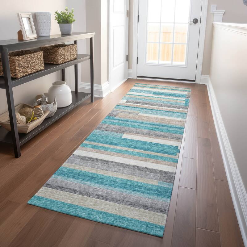 Premium Washable Super Soft Stripes Stacked Mayfield Rug - Teal - 2' 3" x 7' 6" - Runner