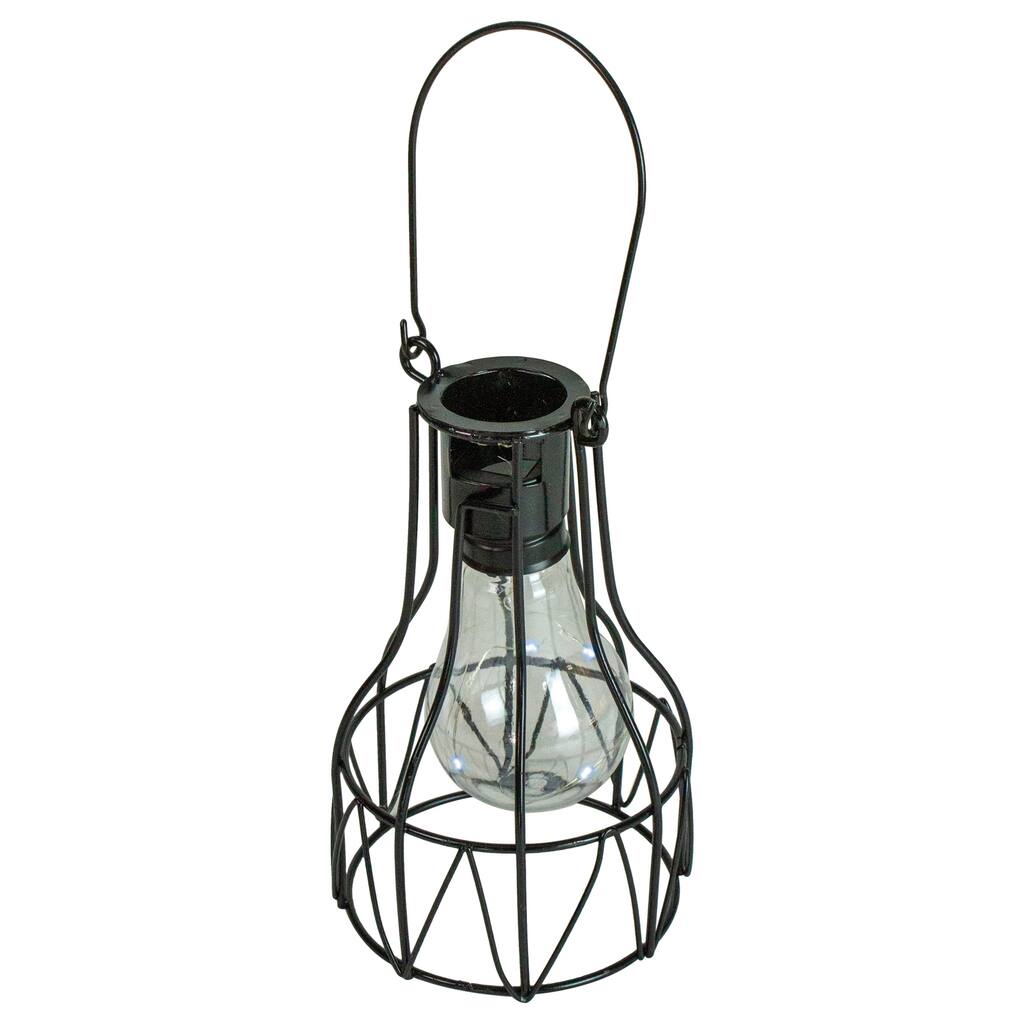 6.5" Black Geometric Edison Outdoor Hanging Solar Lantern with Handle - 6