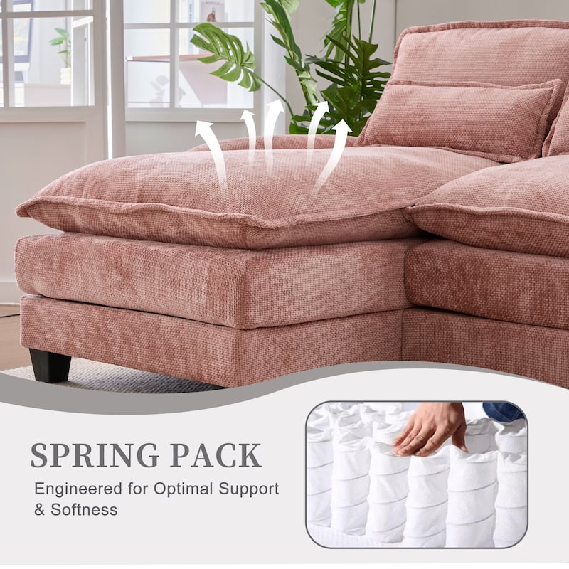 6-seat Chenille Upholstered Modern U-shaped Sectional Multifunctional Sofa with 2 Cup Holders,Pull-out Storage Space