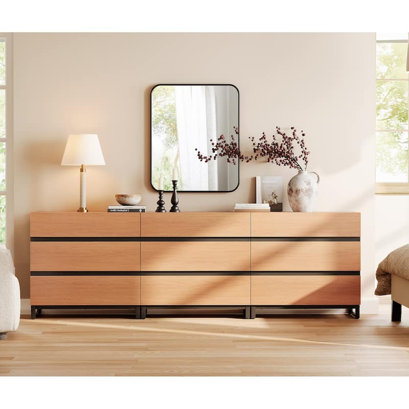 Dresser for Bedroom, Closet Organizers and Storage, Chest of Drawers with Metal Base, Modern Wood Dresser for Living Room