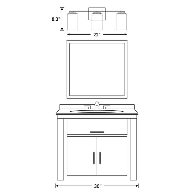 KAWOTI W22" 3-Light Ribbed Glass Bathroom Vanity