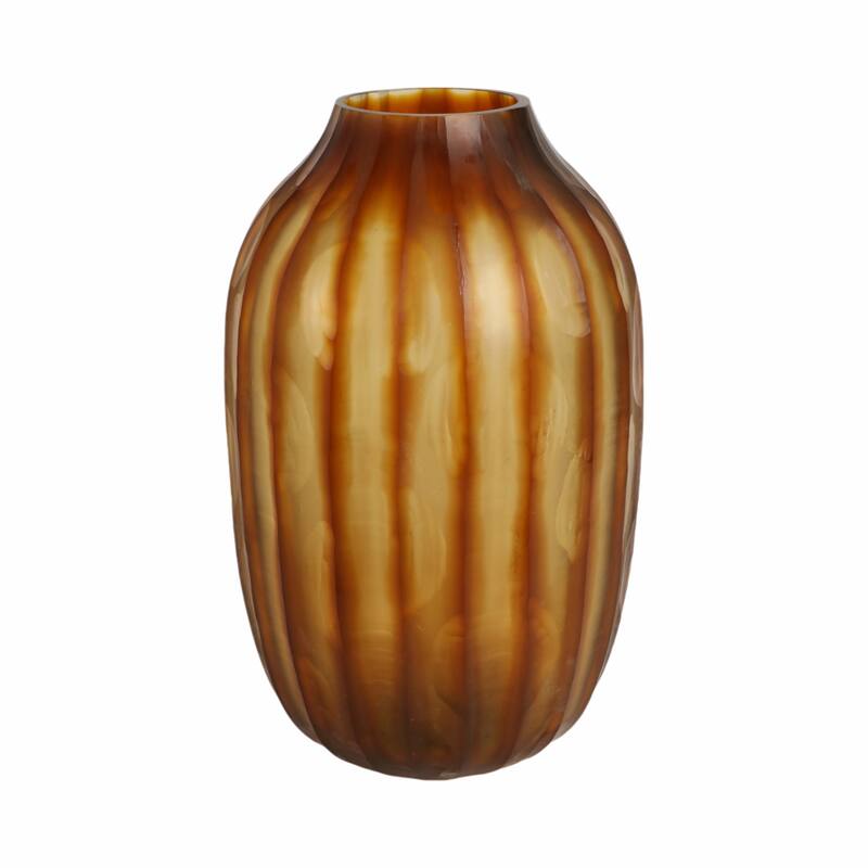 Glass Large Vertical Ribbed Decorative Vase - Brown