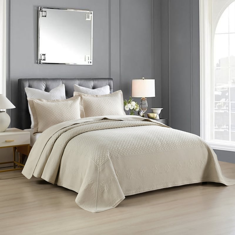 MarCielo 3 Piece Embroidered 100% Cotton Oversized Quilt Bedspread Set TM