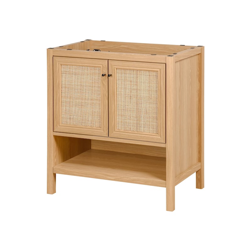 Jasper Rattan Modern Coastal 2-Shelf Bath Vanity Cabinet Only (Sink Basin Not Included), By JONATHAN Y