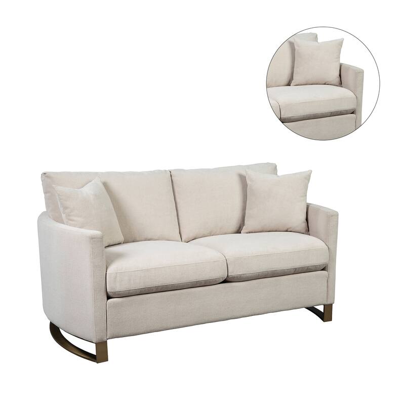 Upholstered Arched Arms Loveseat In Beige