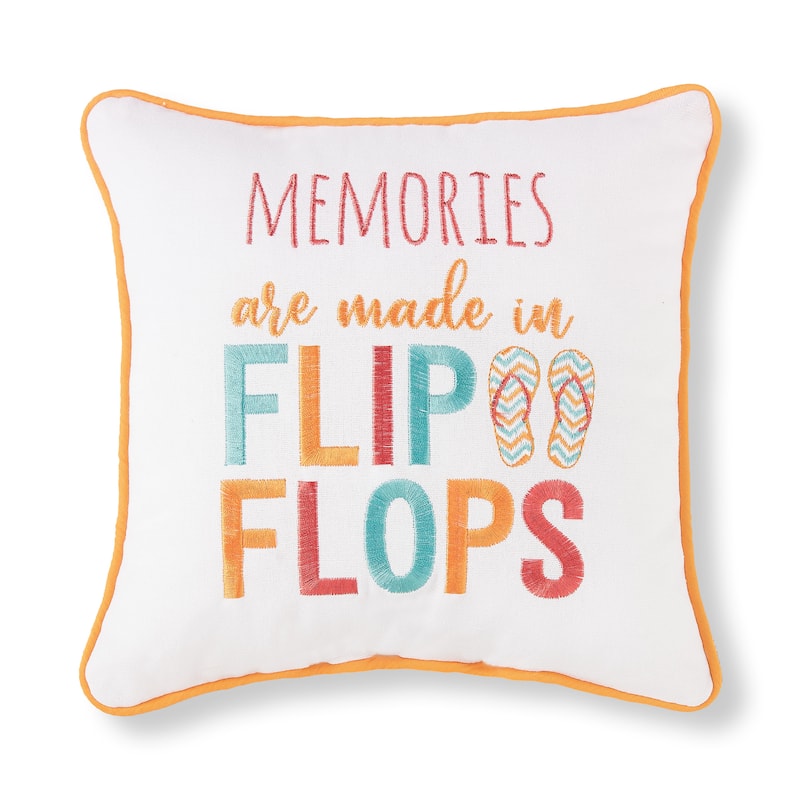 10" x 10" Memories Are Made In Flip Flops Embroidered Throw Pillow