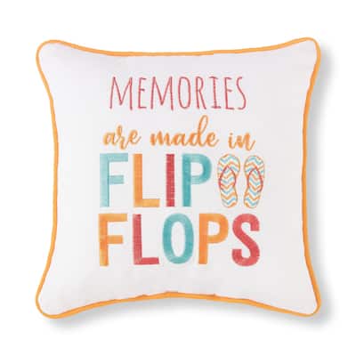10" x 10" Memories Are Made In Flip Flops Embroidered Throw Pillow